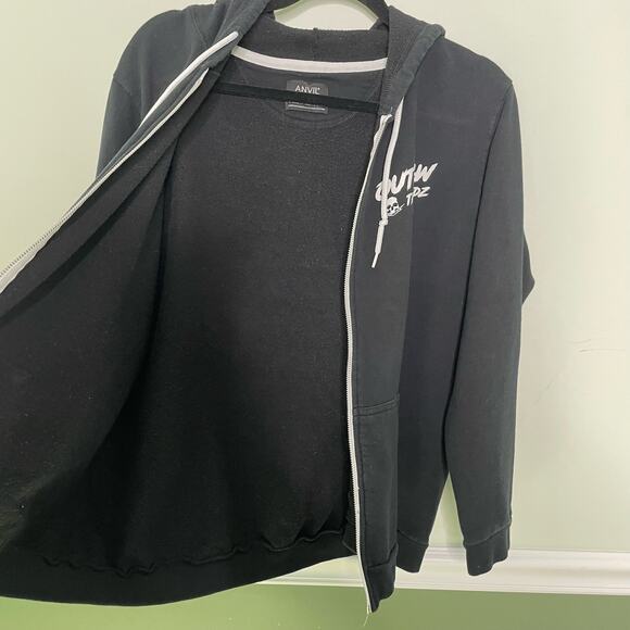 Anvil Outlaw Threadz Hoodie Full Zip Graphic Printed Kangaroo Pocket Black L - Picture 8 of 11